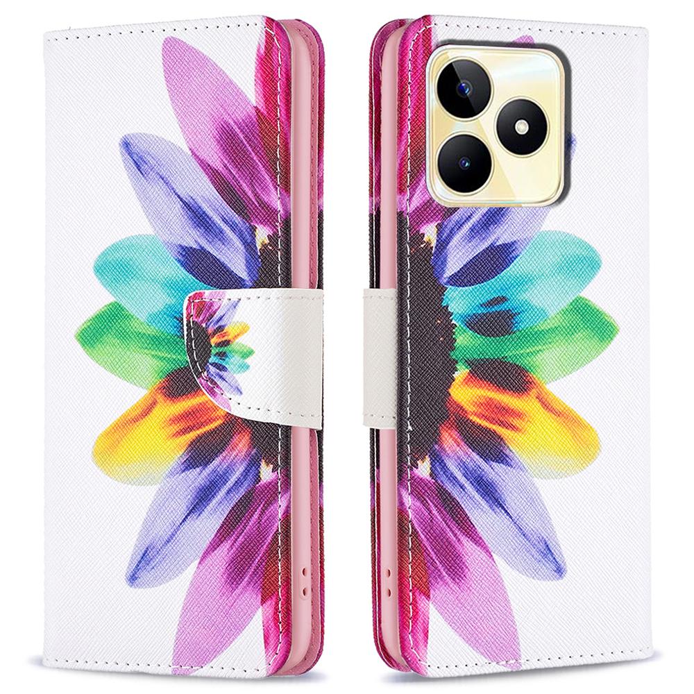 

For Realme C53 (Global)/C53 (India)/C51 PU Leather Wallet Stand Phone Case Pattern Printing Shockproof Cover Sunflower