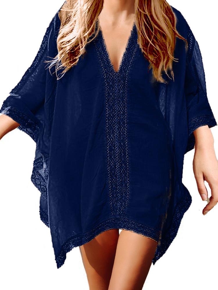 Plus Size Women's Lace Patchwork Sun-Protective Beach Cover-Up