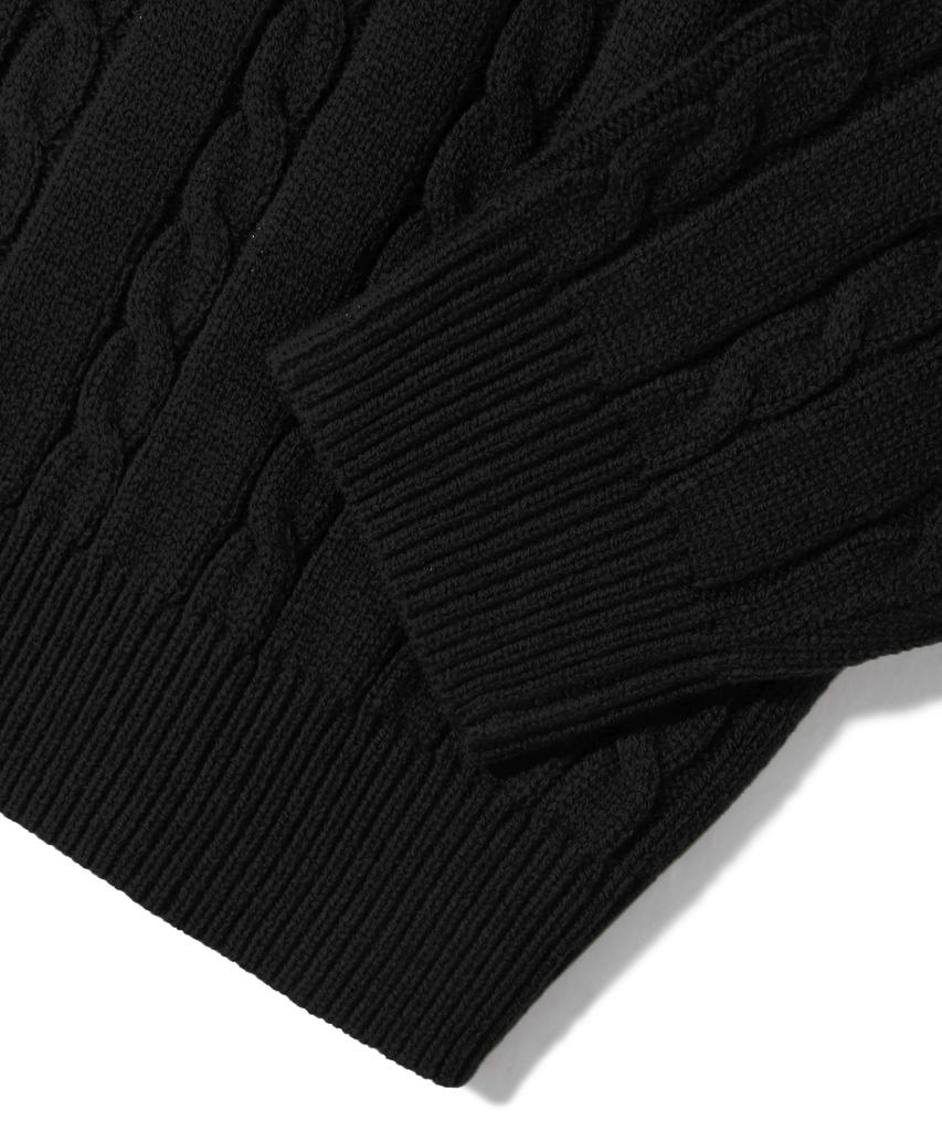 TRILLION Washable Half-Zip Collared Cable Knit (Pure Black)