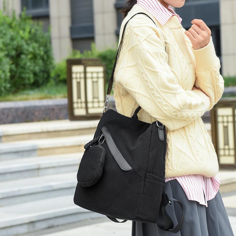 Damen Cord Rucksack mit kleiner Tasche, lässiger Mode Tagesrucksack