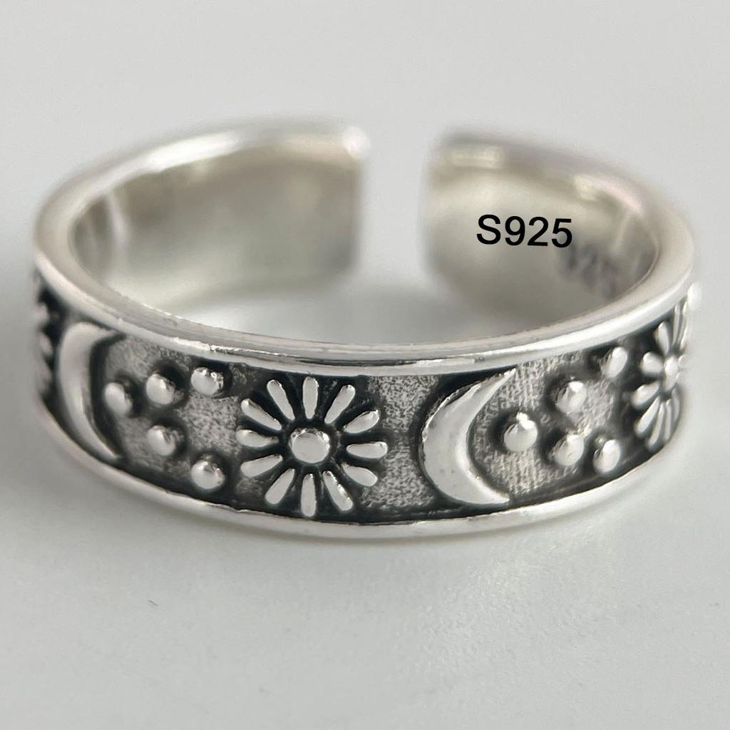 925 Sterling Silver Rings for Women Couple Minimalist Handmade Simple Retro Flower Heart Ring Fine Jewelry Gift Prevent Allergy