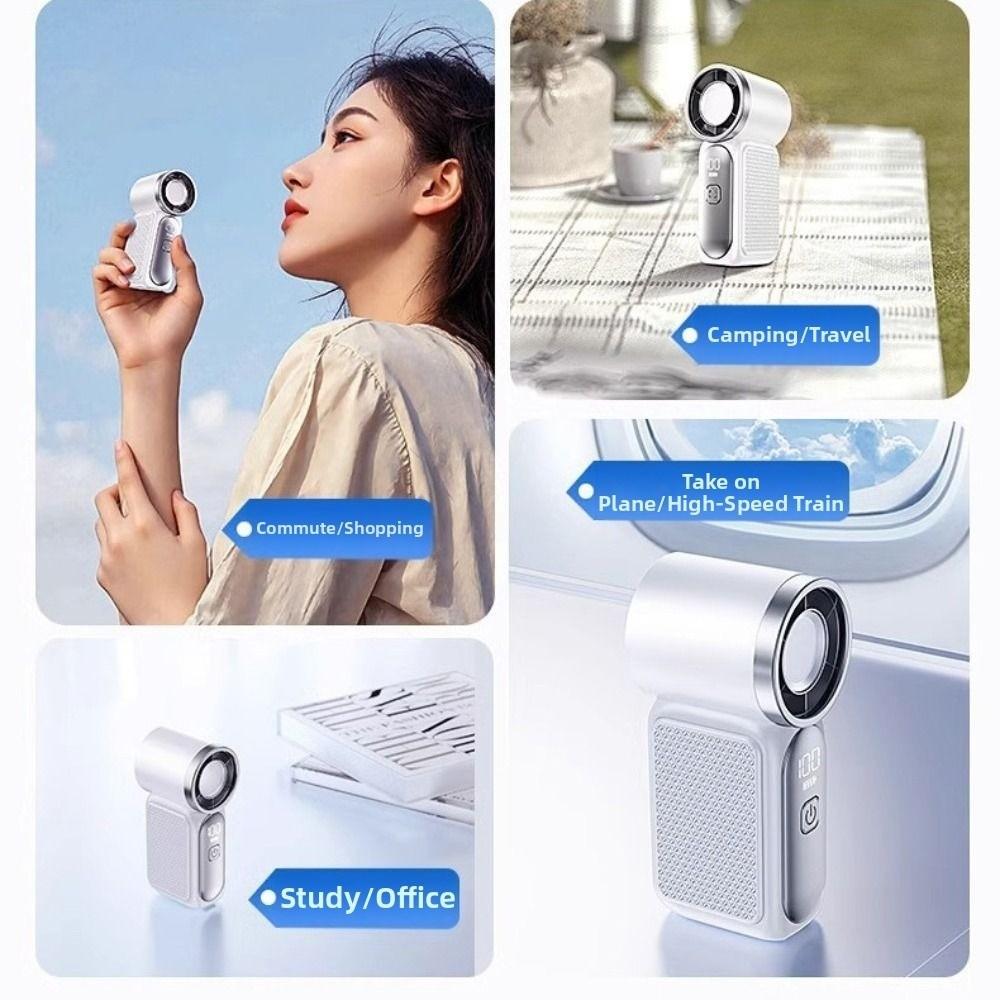Powerful 6 Gear Wind Mini Portable Fan LED Display Air Turbo Tech Handheld Turbo Fan Ultra-quiet Adjustable Pocket Fan Student