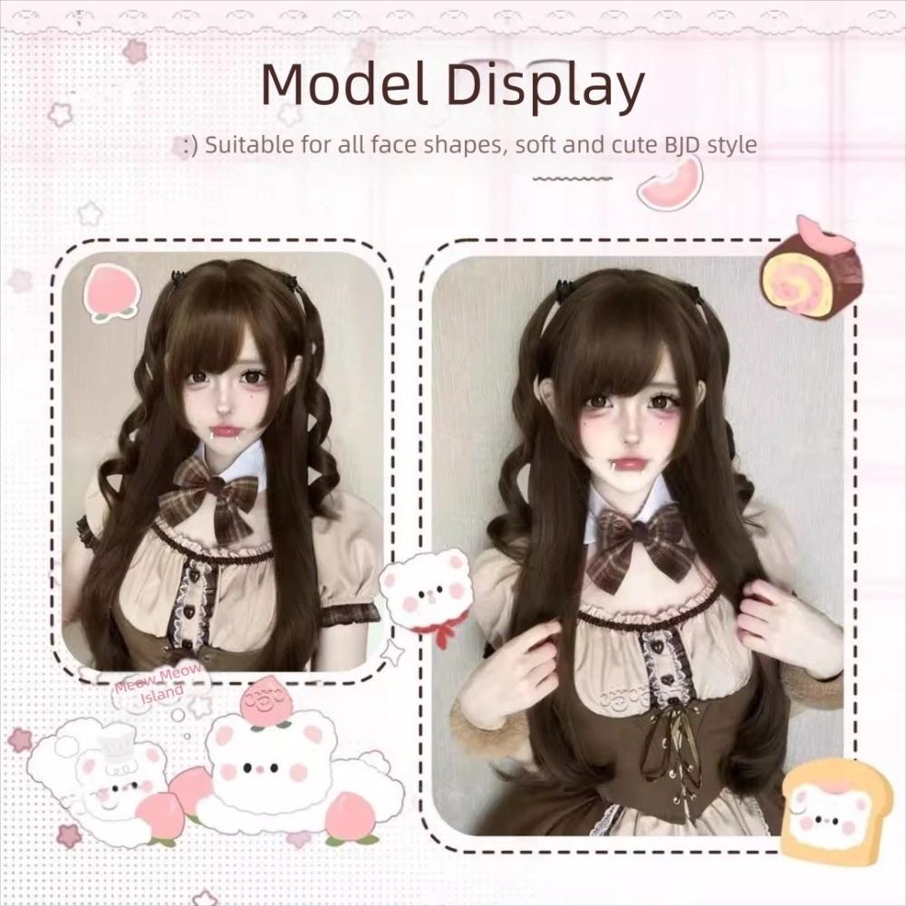 Halloween Synthetic Cosplay Wig Sweet Sideburns Double Ponytail Lolita Wig with Bangs Carnival