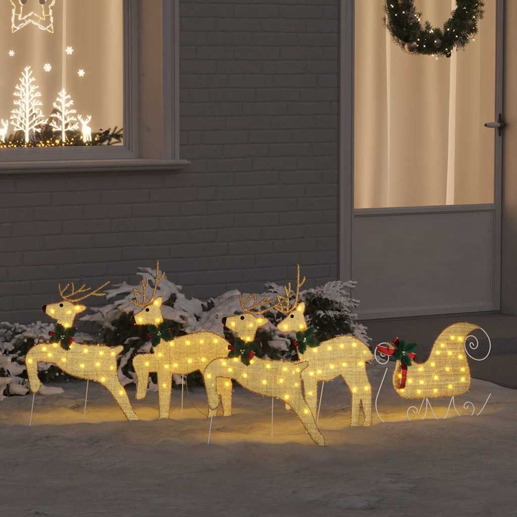 vidaXL LED Deer Set 5 pcs Gold Fabric