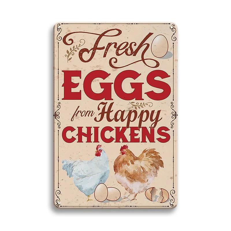 Farm Chicken Färska ägg Metall Plåtskyltar Vintage plakett Väggdekor Plåttallrik Retro affisch Bar Happy Farm Hem Väggdekor