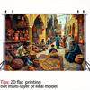 2D Detailed Oriental Market with Rugs, Pottery and Artisans Background
