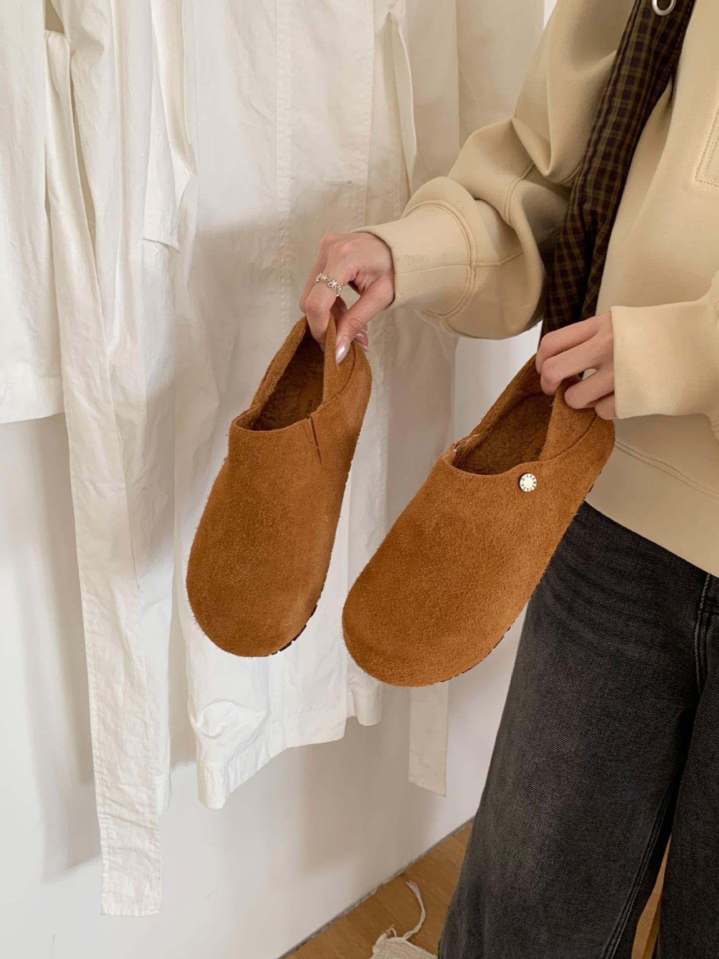 

2025 new matte retro shoes fleece and cotton thermal shoes flat shoes one pedal women s shoes tide 39 верблюд