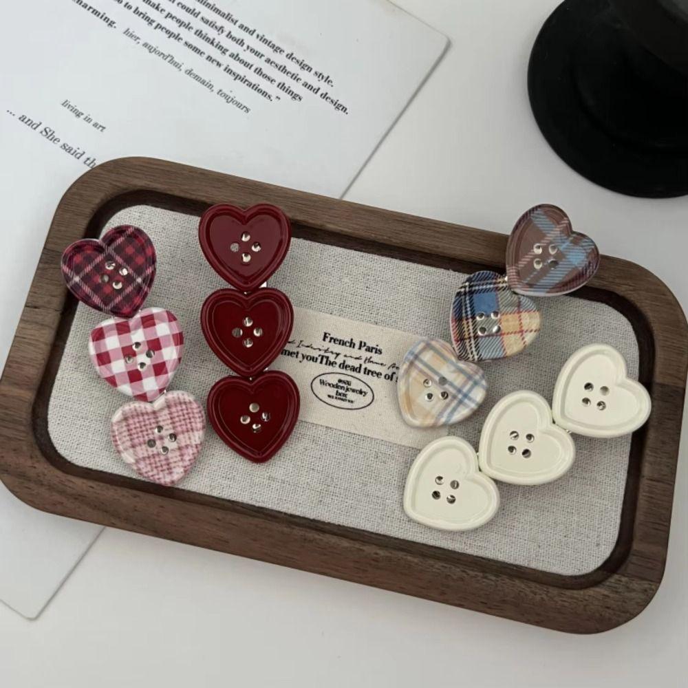 Heart Shape Plaid Hair Clip Non Slip Alligator Clip Cute Heart Hair Clip  Gifts
