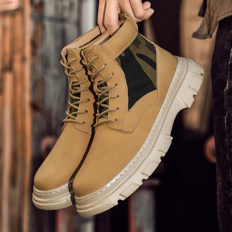 Anti-slip Men's Leather Ankle Boots Four Seasons Outdoor Casual Hiking Boots Retro Fashion Motorcycle Boots Male High Top Shoes