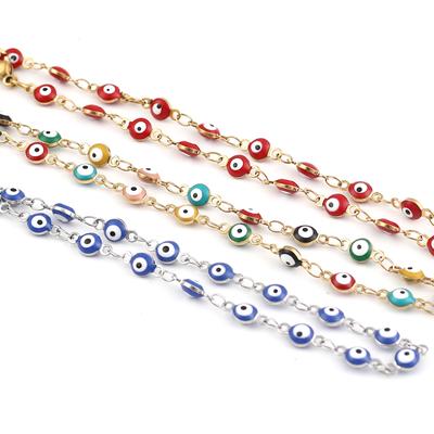 Stainless Steel Anklet Enamel Round Evil Eye Anklets Bracelets For Women Man Summer Jewelry Gifts 23cm(9") Long, 1 Piece