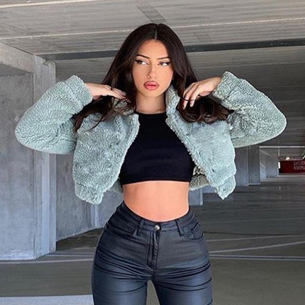

Winter Women Solid Color Sexy Furry Warm Short Jacket