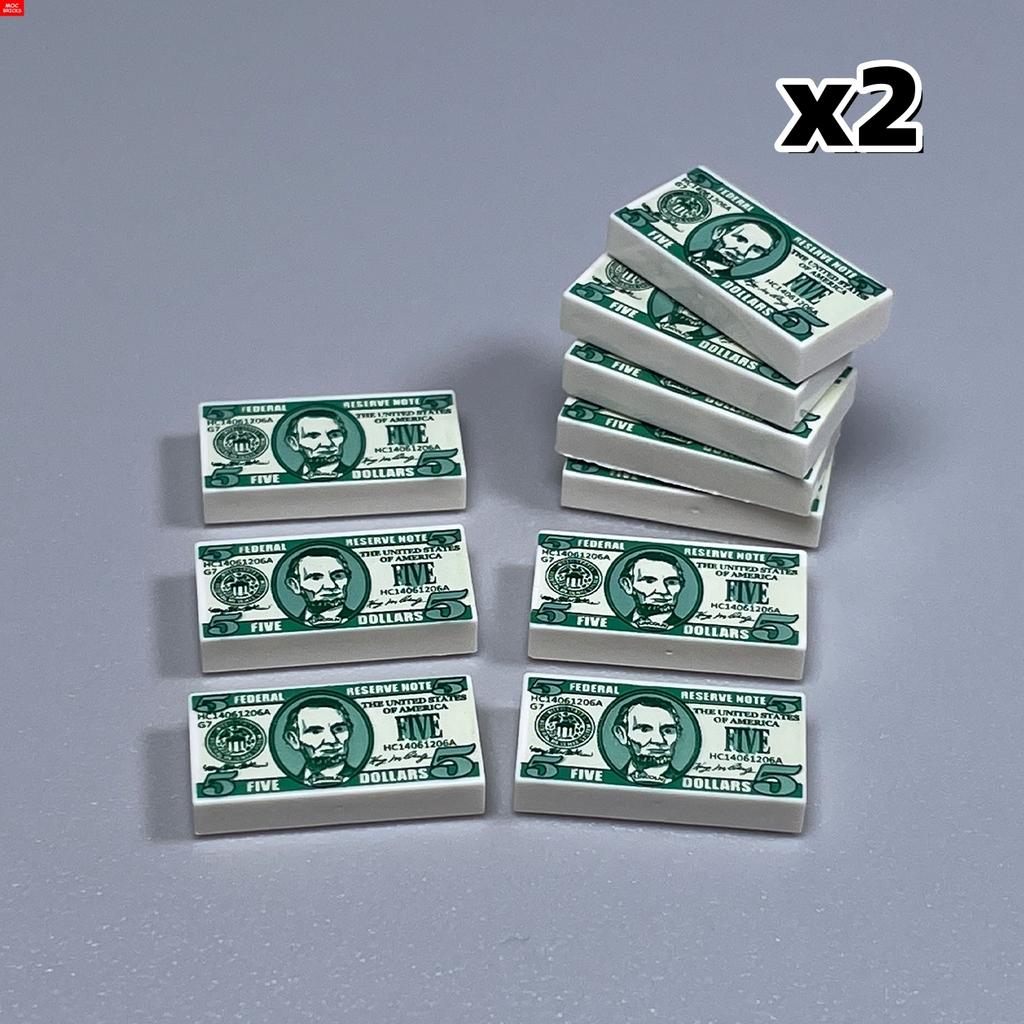 MOC Bricks Bill Dollar 1x2 Money Printed Tiles Euro Street View Cash Treasure Accessories Building Blocks Kids Toys