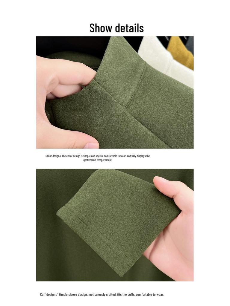 Men's Solid Color Fleece Hoodie: Autumn/Winter Long Sleeve Half-High Collar Casual Base Layer