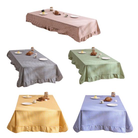 Retro Plaid Ruffle Tablecloth Cotton Linen Farmhouse Table Cover Rustic Machine Washable Tablecloth for Dining Room Garden Party Wedding Baby Shower