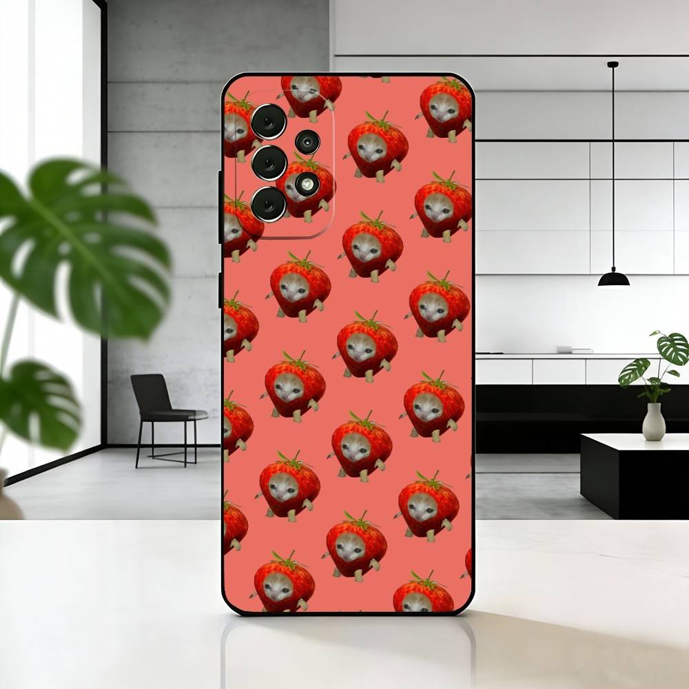 Fruit Cats Meme Phone Case For Samsung S25,S24,S21,S22,S23,S30,Ultra,S20,Plus,Fe,Soft Silicone Black Cover