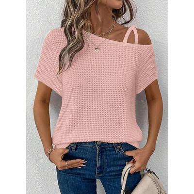 Short-sleeved Solid Tops for Women Summer New Styles Versatile Off-shoulder Knitted Women's Clothing
