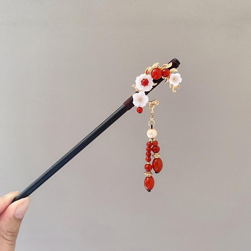 Exquisite Wooden Tassel Hair Clip Ancient Style Flower Hairpin for Girls Hair Jewelry Accessories
