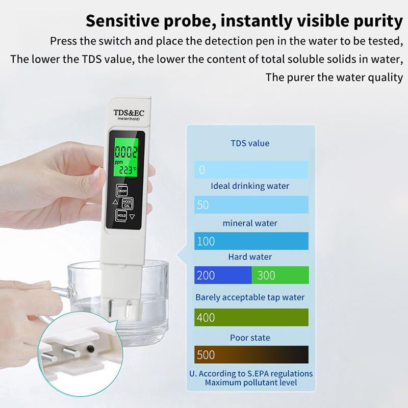 Professional 3 In 1 Tester Water Meter Tds Ec Temperature Meter Digital Lcd Water Testing Pen Purity Filter Water Quality