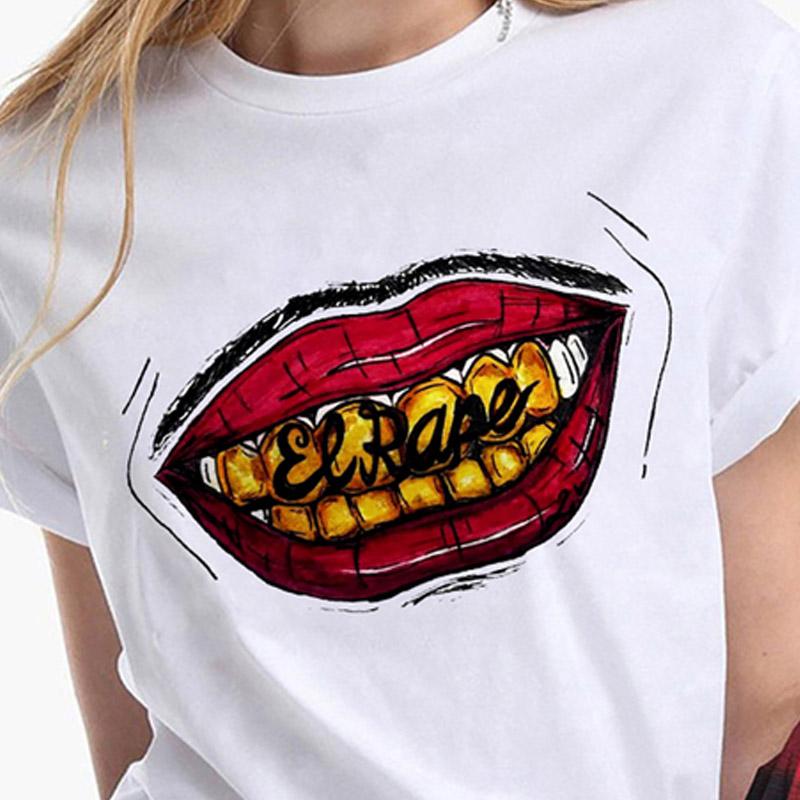Červené rty s potiskem Trička pro ženy Módní klub Sexy Tričko na rty Polibkové rty Legrační léto Tričko s krátkým rukávem Dámské tričko