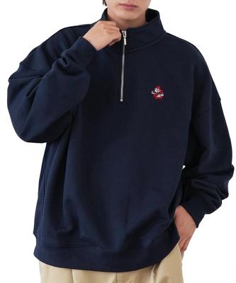 IMPROMES SIDEWAY STANCE Men's Half-Zip Fleece Sweatshirt with Embroidered One-Point Design, 70220, Navy
