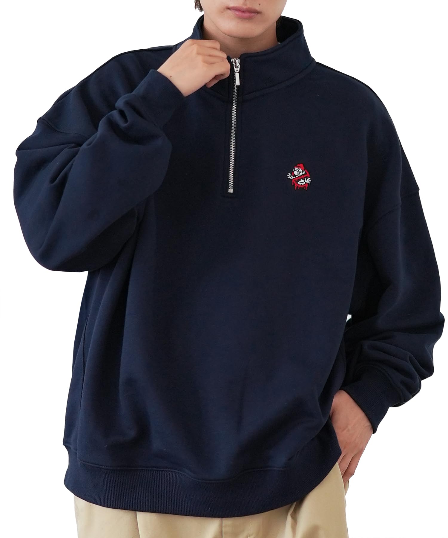 

IMPROMES SIDEWAY STANCE Men s Half-Zip Fleece Sweatshirt with Embroidered One-Point Design, 70220, Navy