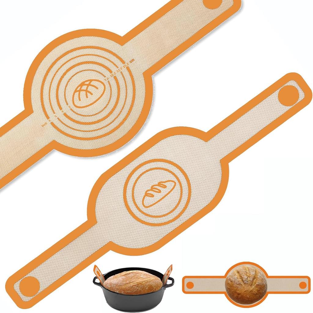 2Pcs Silicone Bread Sling Oval And Round For Dutch Oven, Non-Stick Easy-Clean Reble Silicone Baking Mat With Long Handles Sourdough Bread Baking Mat