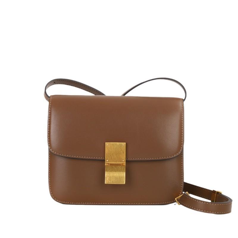 High-end Fashionable Small Square Bag Genuine Leather Women's Trendy Retro Tofu Box Cross-slung