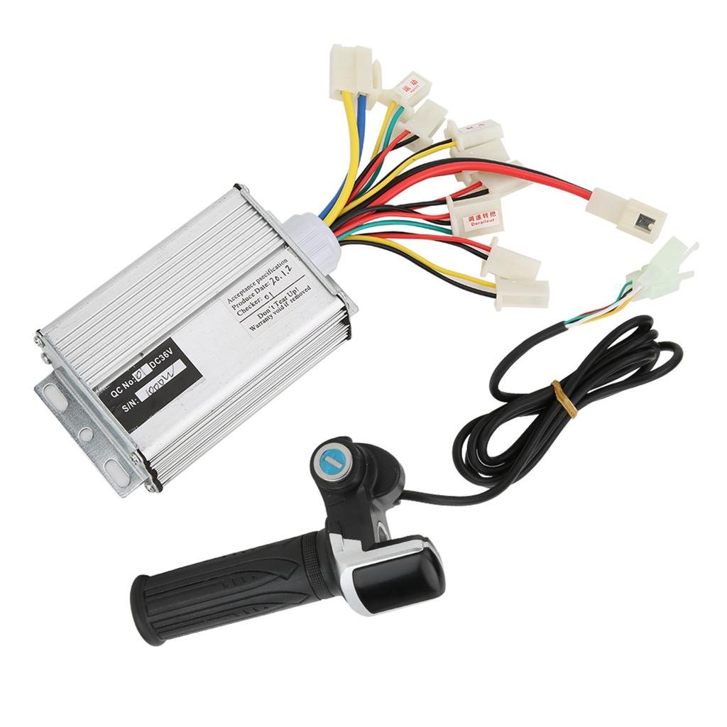 36V1000W Brush E Bike Controller and Multifunction Thumb Throttle Grip Set with Lock Electric Quantity Display