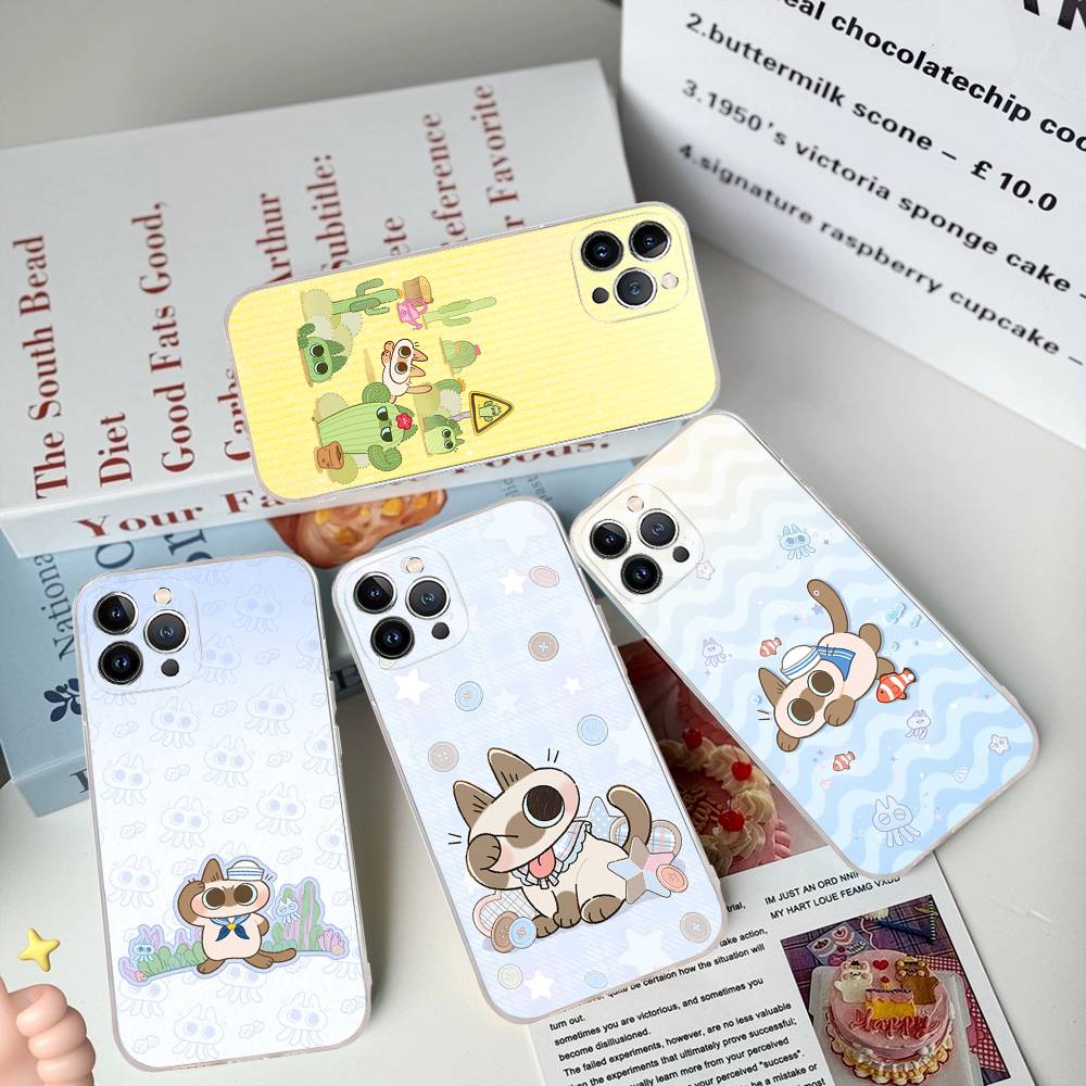 Cartoon Siamese Cat Couple TPU Silicone Case for IPhone 11 12 13 14 15 16 17 Pro Max Shockproof Clear Back Cover