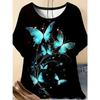 Fashion Women's Crew Neck Short Sleeve 3D Flower Color Printing Flower Short Sleeve Crew Neck T-Shirt