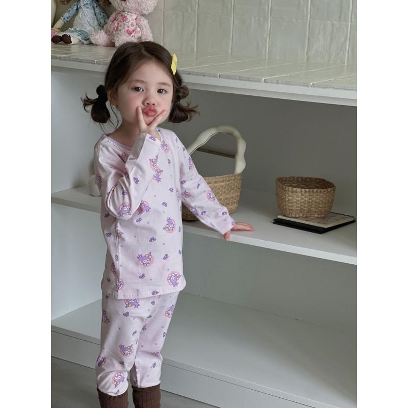 Kids Cotton Pajama Set Boys Girls Soft Sleepwear Long Sleeve Underwear Round Neck A Class Safety Homewear