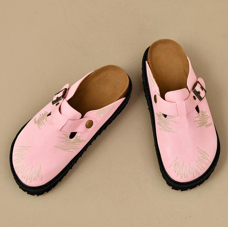 

2025 New Distress Thick Soled Slippers Round Toe Buckle Belt Slip on Retro Couples Shoes Summer Solid Leisure Concise Shoes 40 рожевий