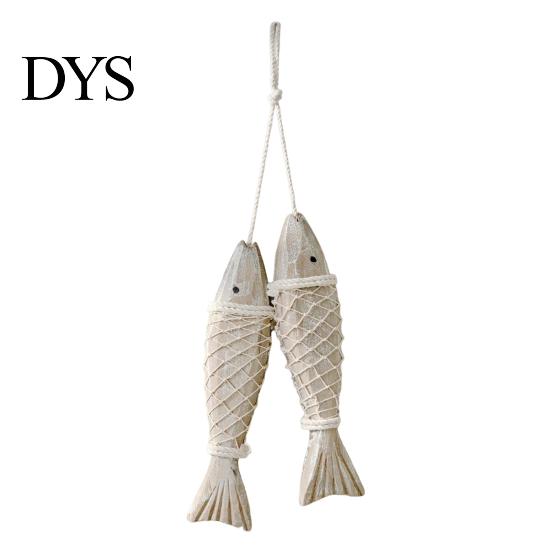 Seaside Wall Hanging Rustic Nautical Wooden Fish Decor, Coastal Beach Style Home Decor Ornament with Fishing Net for Lake House, Bedroom, Bathroom