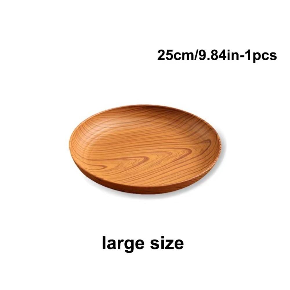 Kitchen Accessories Plastic Wood-Grain Round Tray Imitation Wood Multi-Purpose Serving Plate Dinner Plates Tea Coffee