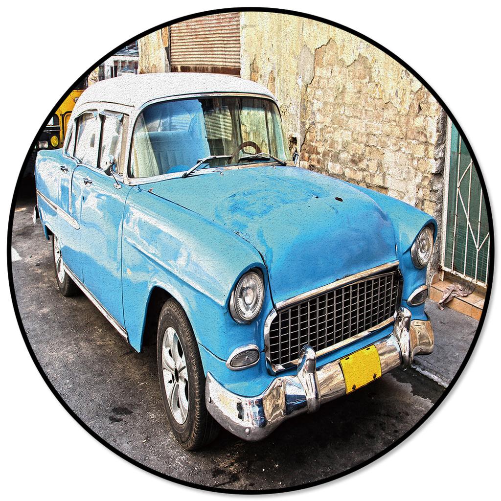 Retro plakát na auto Road Kuchyně Koberec Kulatý Koberec Obývací pokoj Krmení domácích mazlíčků Jídelna Interiér Mat