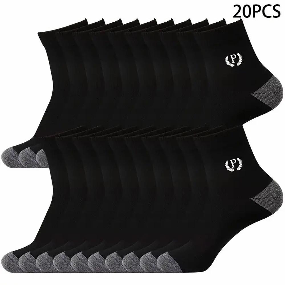 20 Pairs Men Mid Length Socks Fashionable Letter Suitable Daily Outdoor Wear Anti Odor Sweat Absorbing Breathable Casual Socks