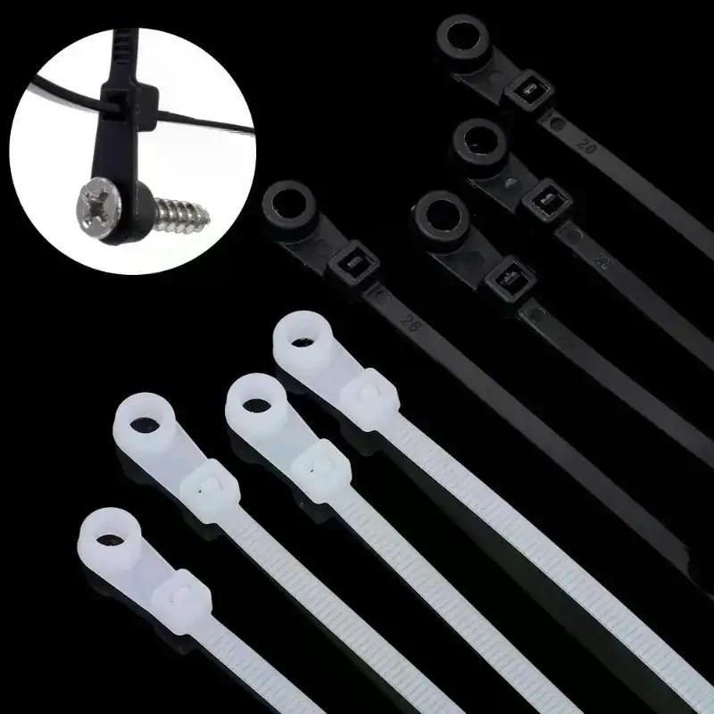 Organizer 100pcs Screw Hole Cable Ties Reusable Fixed Nylon Self-locking Cord Straps Fastening Loop Office