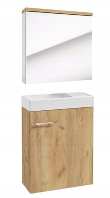 Set of Bathroom Cabinet with Washbasin 50x70, Mirror Cabinet 50x60, Verona Craft Oak