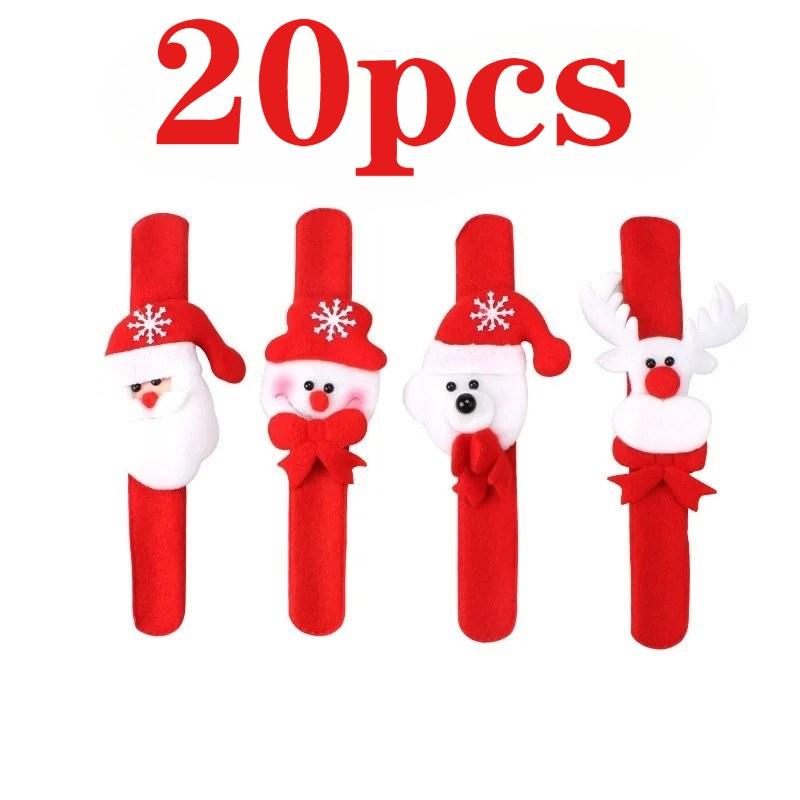 10\20pcs Christmas Santa Claus Snowman Deer Patting Circle Bracelet Decoration For Xmas Children Gift New Year Party Toy Decor