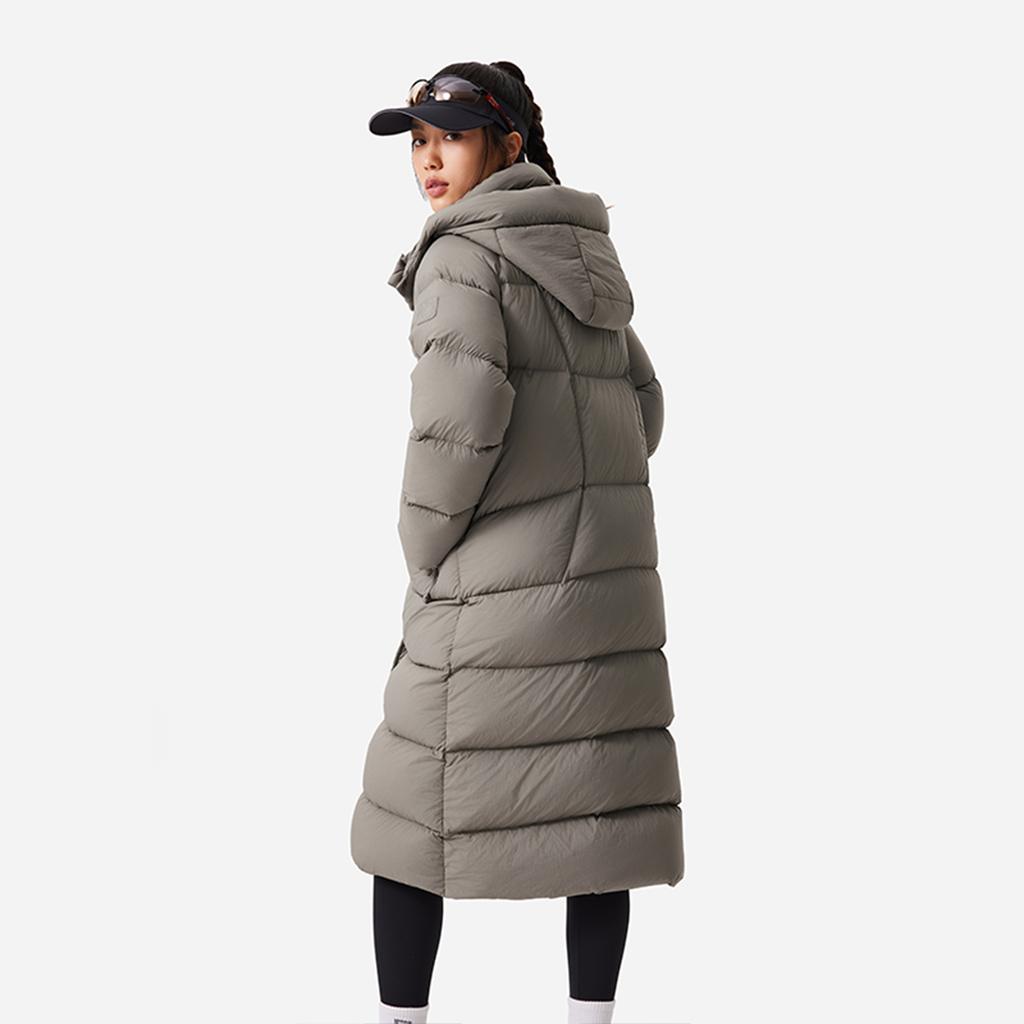Li Ning Bequeme Lässige Einfache Unifarbene Lockere Kältebeständige Warme Outdoor Lange Kapuzen-Reißverschluss-Daunenjacke Damen Oberbekleidung AYMU090-3