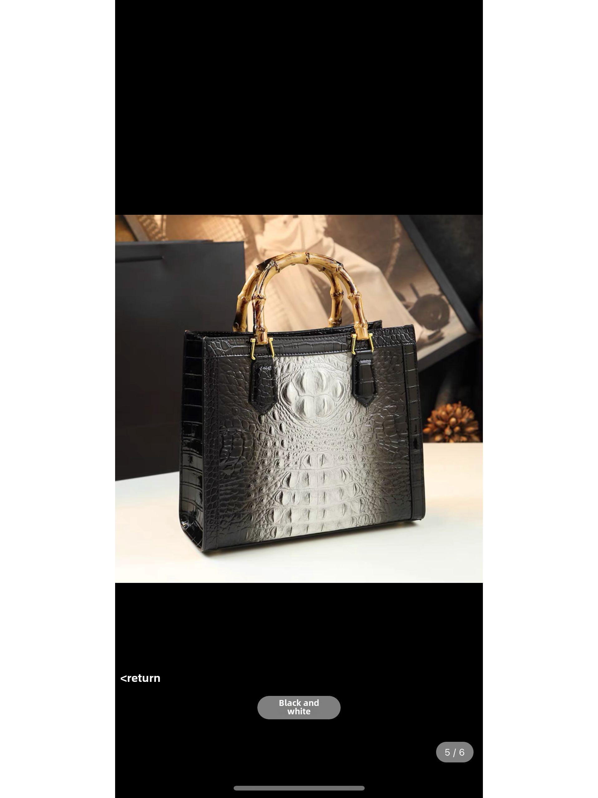 

2025 Новая высококачественная сумка-тоут из крокодиловой кожи для женщин - Элегантная сумка через плечо для женщин среднего возраста чёрный/белый