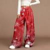 Women's Casual Fashion Christmas Print Elastic Waist Loose Plush Wide Leg Pants