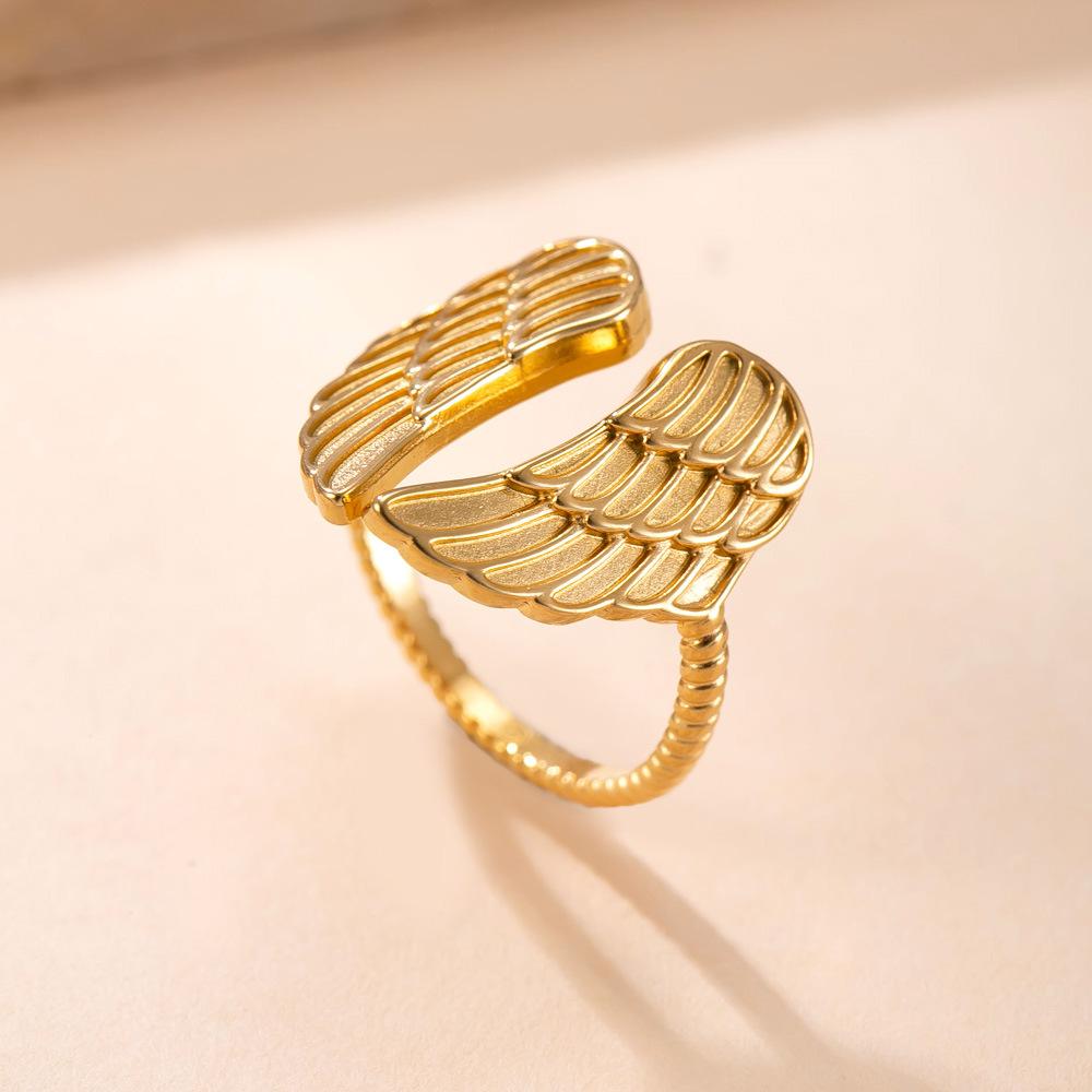 Angel Wing Open Ring Stainless Steel Gold Color Women Rings Vintage Waterproof Jewelry Birthday Gift Open