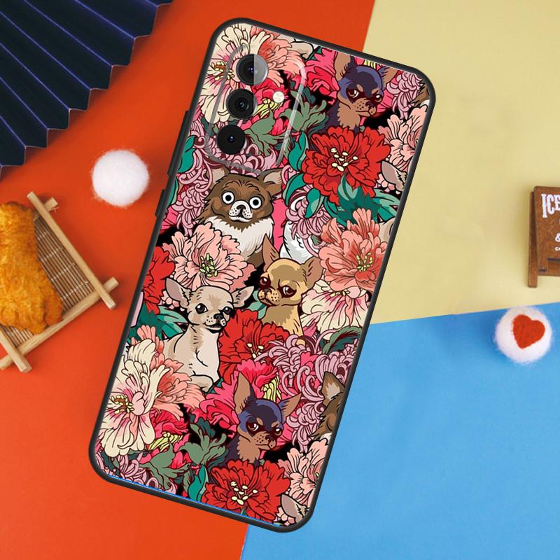 Chihuahua Face Floral Dog Case For Samsung Galaxy A54 A34 A14 A15 A35 A55 A52 A32 A12 A51 A71 A13 A23 A33 A53 Cover