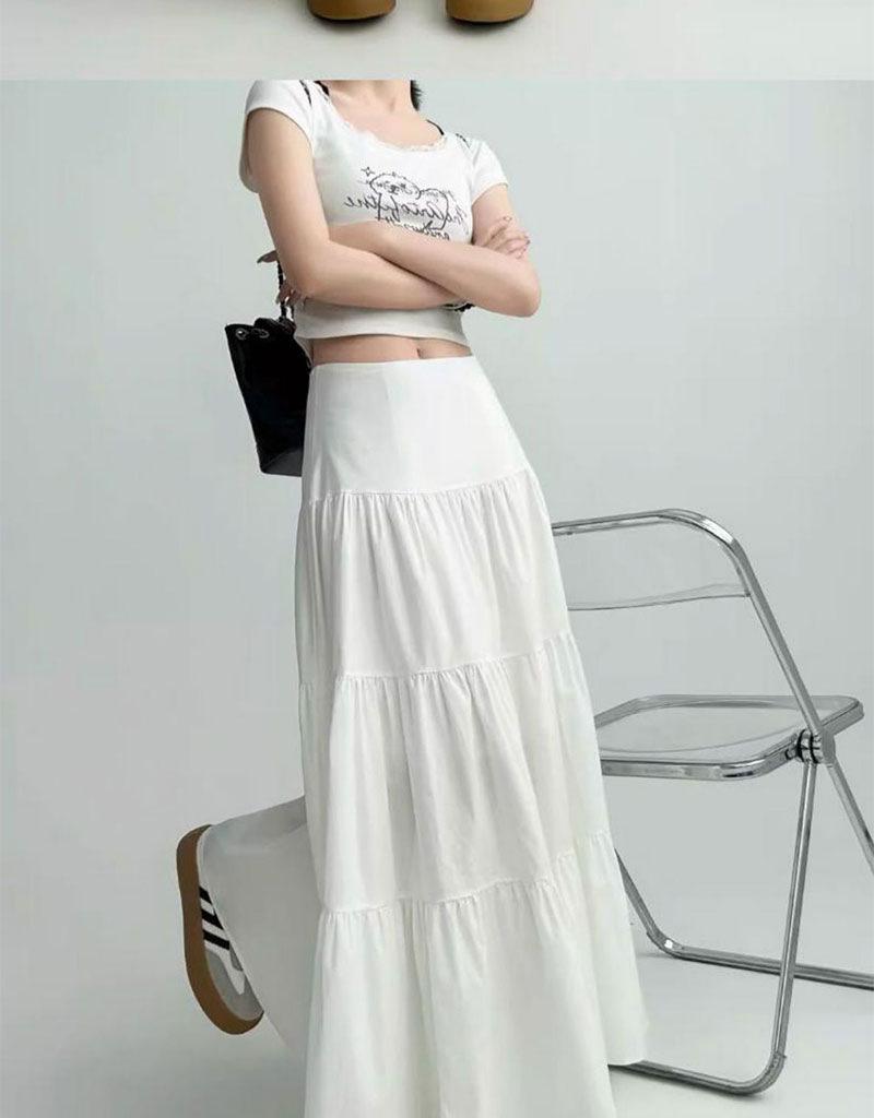 High Waist Pleated A-line Midi Skirt for Women - Summer 2024 To Winter - Slimming Umbrella Design