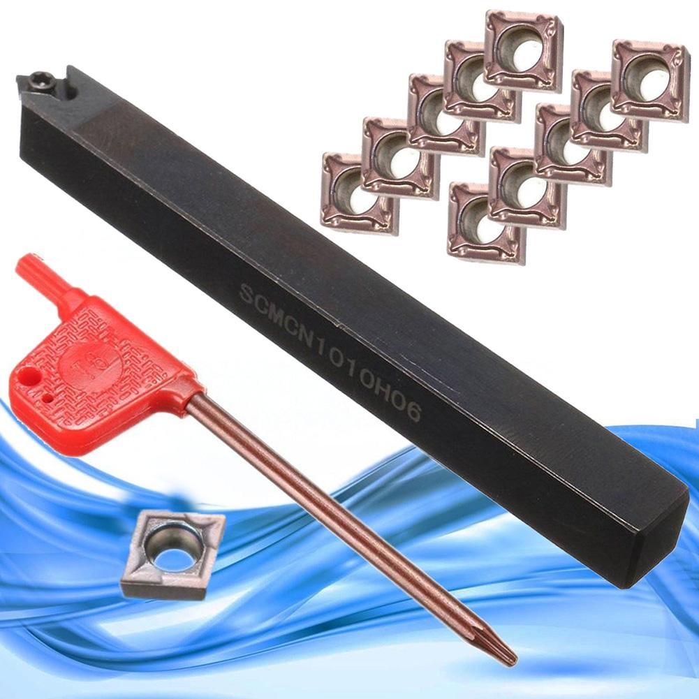 10pcs CCMT060204 Carbide Inserts plus SCMCN1010H06 Lathe Tool Holder 10mm Shank with Easy Blade Replacement Wrench