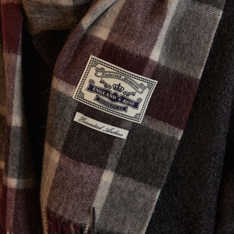NONLOCAL Daily check wool muffler - Burgundy Check