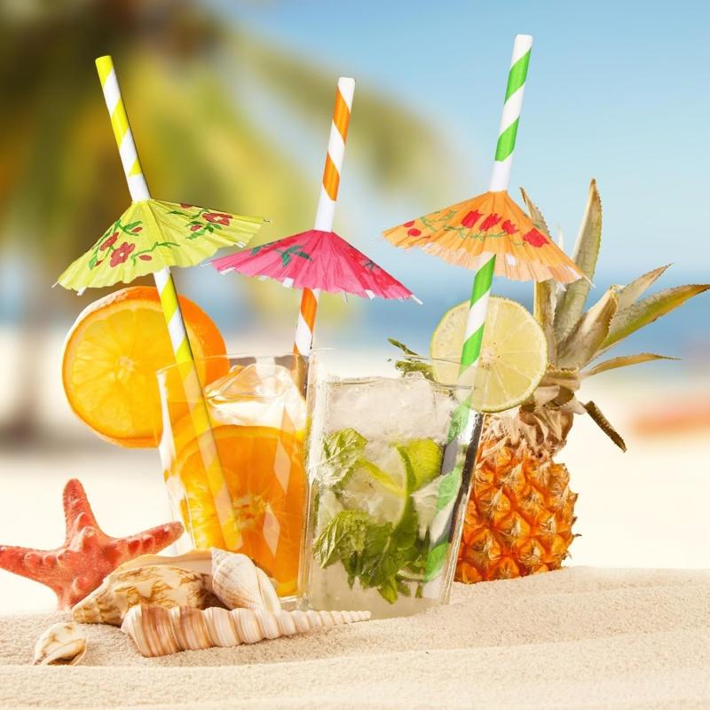 50x Cocktail Umbrella Straws Tropical Hawaiian Pool Party Drink Decoration Straw