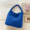 Casual Versatile Women Handbag Retro Solid Color Shoulder Bag Large Capacity Woolen Tote Bag for Women