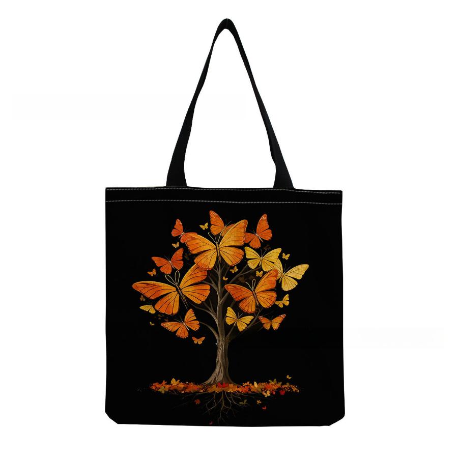 Women Vintage Linen Tote Bag - Large Capacity Butterfly Print Shoulder Handbag for Casual & Grocery Shopping KTB